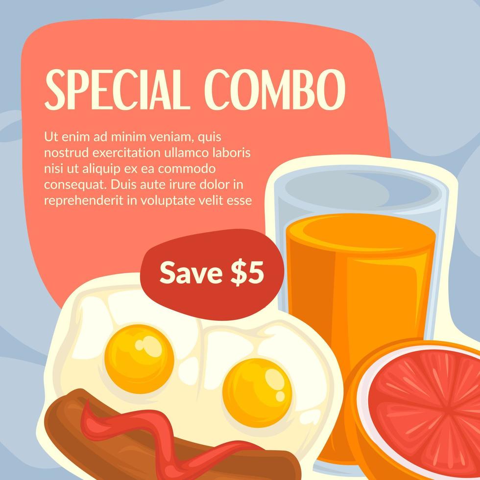 Breakfast in restaurant, special combo banner vector