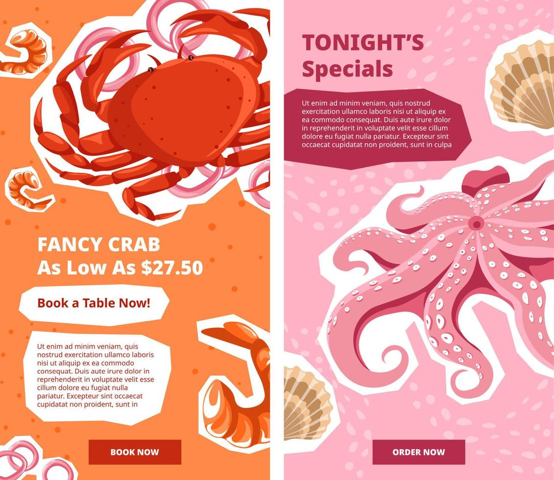 Restaurant special dish and happy hours website vector