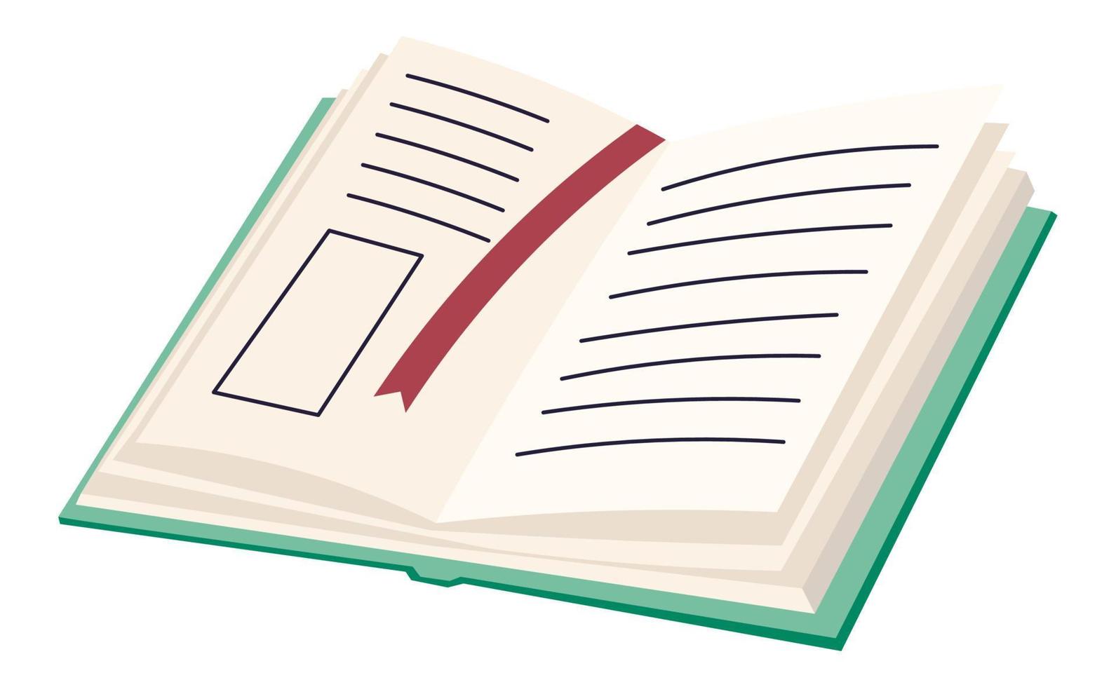 Book or journal with bookmark, school notebook vector