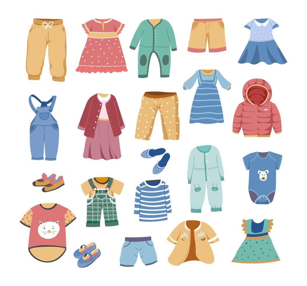Children clothes, toddles and newborn babies style vector