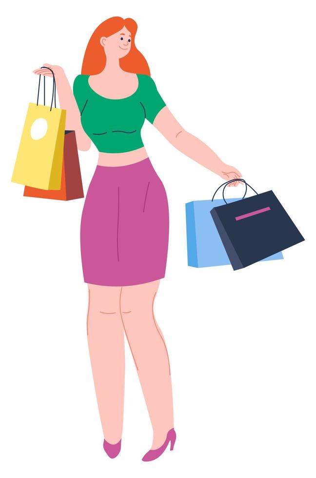 Glamorous woman with bags shopping hobby leisure vector