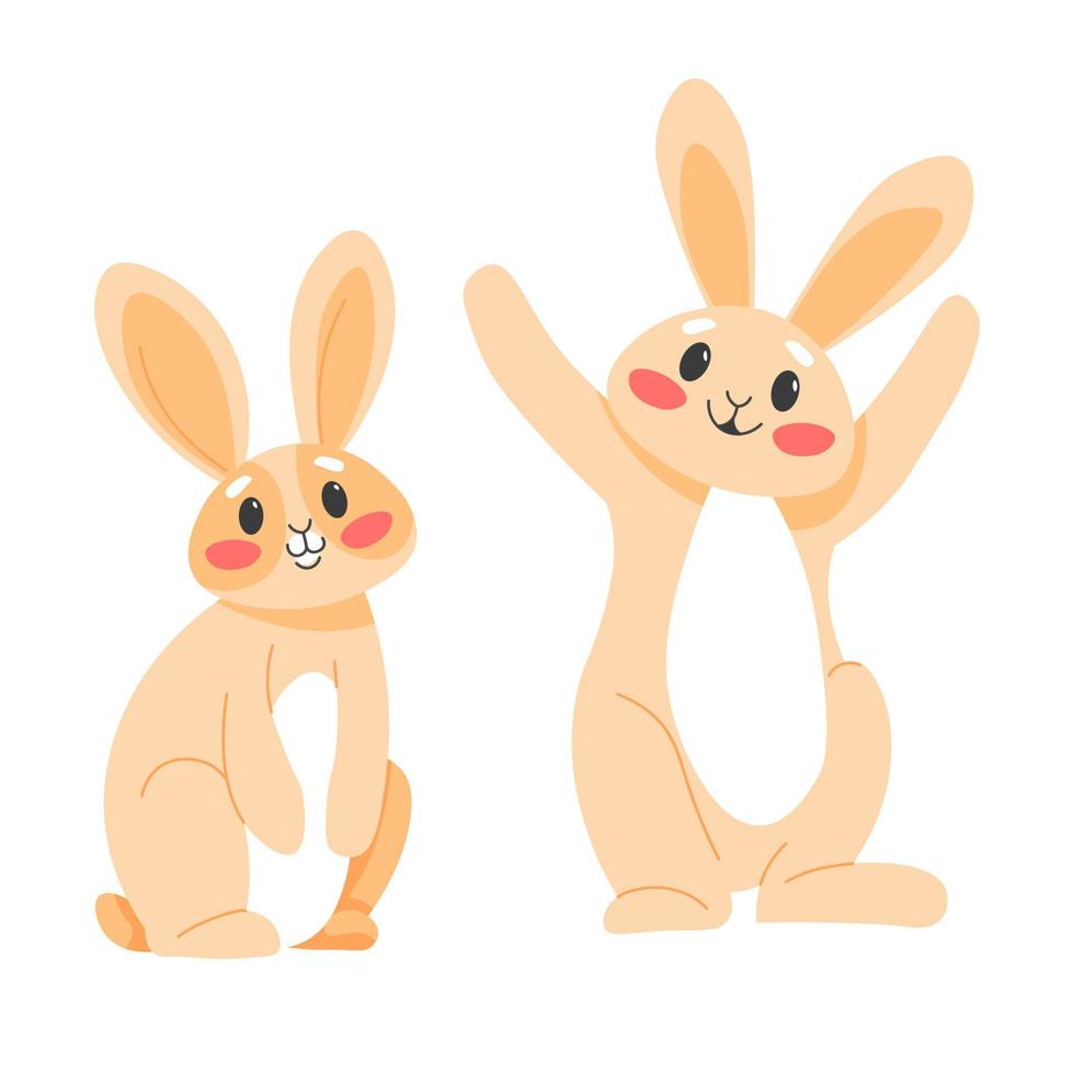 Cute rabbits, couple of hares or cheerful bunnies vector