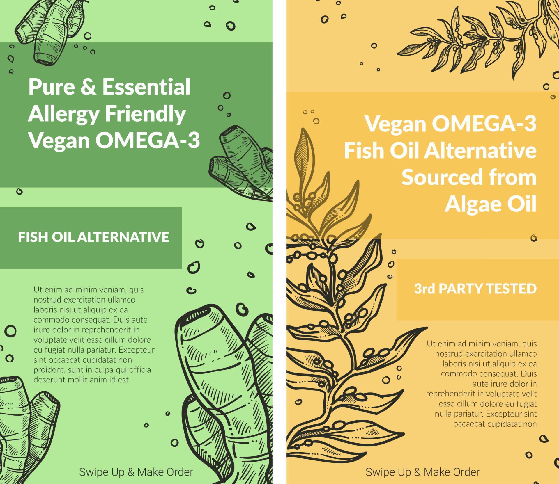 Pure an essential vegan omega 3 algae oil set 17740514 Vector Art at