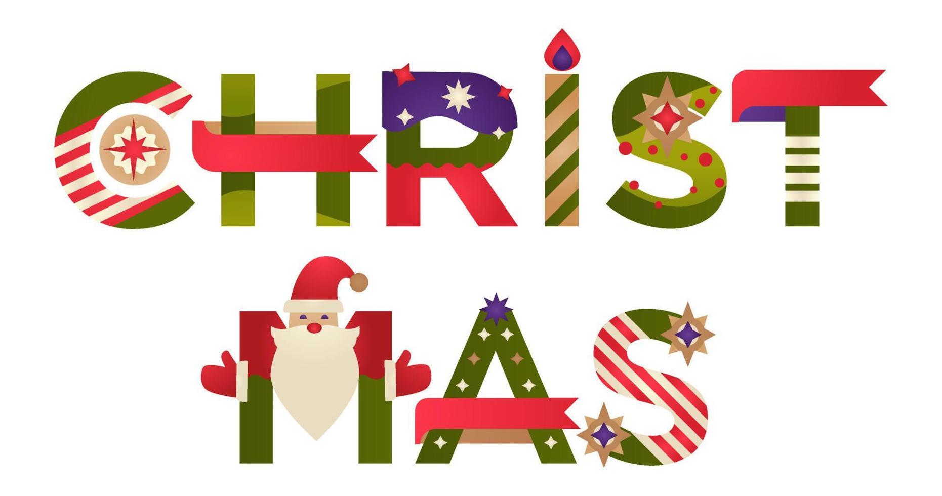 Merry Christmas poster with decorative letters vector