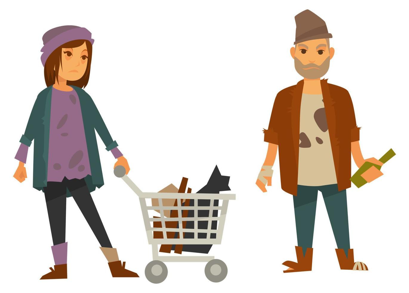 Homeless people with bottle of alcohol vector
