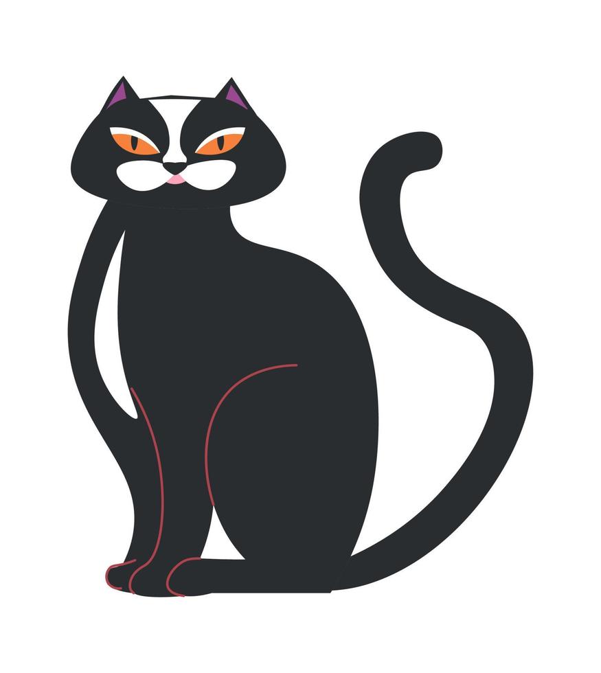 Black cat, domestic pet feline animal, magic sign vector