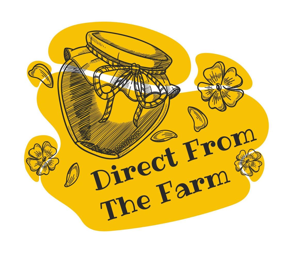 Direct from farm, organic and natural honey label vector