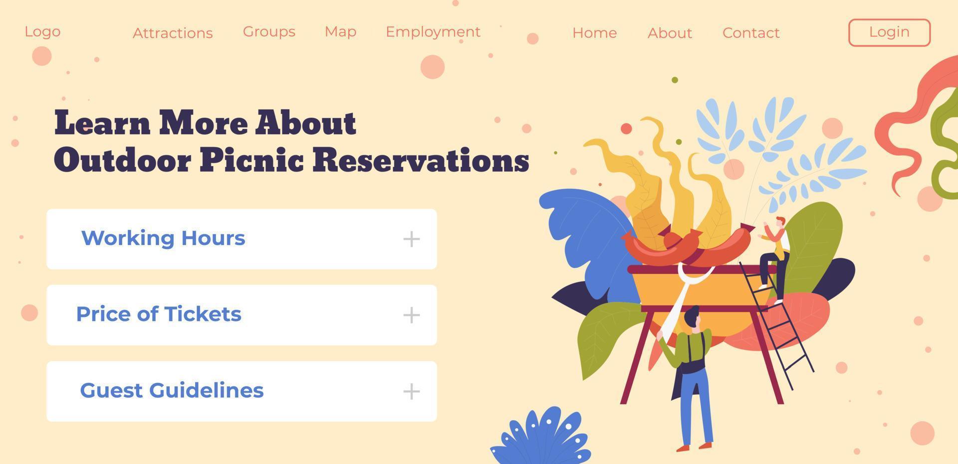 Obtenga más información sobre la web de reservas de picnic al aire libre. vector