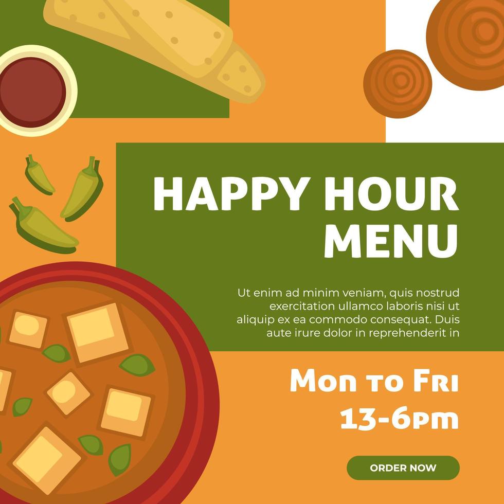 Happy hour menu, website with online ordering vector