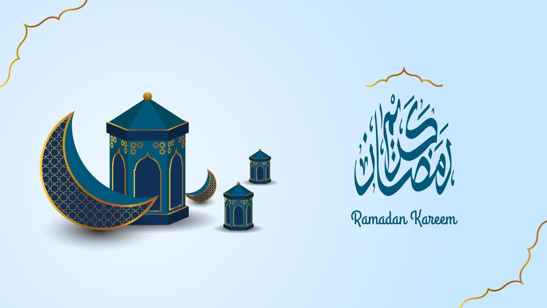 ramadan kareem banner background with golden arabic calligraphy. vector illustration