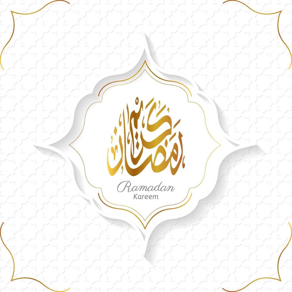 ramadan kareem background with golden arabic calligraphy on white background. vector illustration