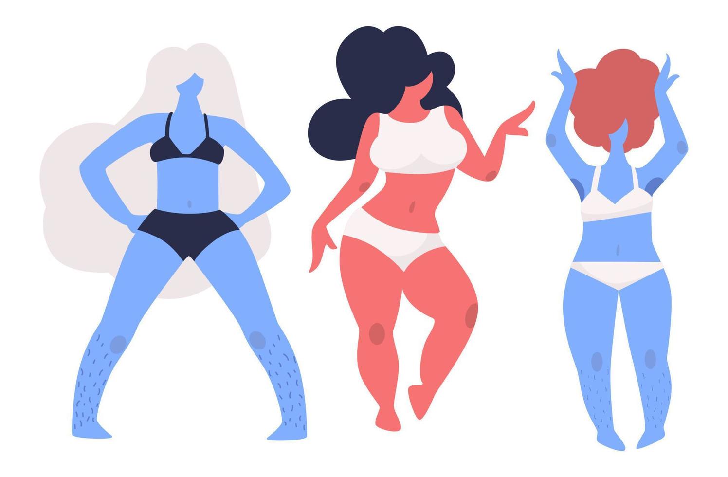 Female body positive attitude, women enjoying life vector