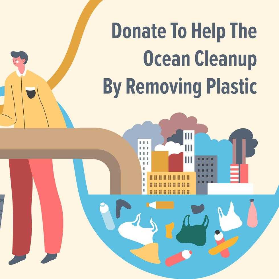 Donate to help ocean cleanup by removing plastic vector