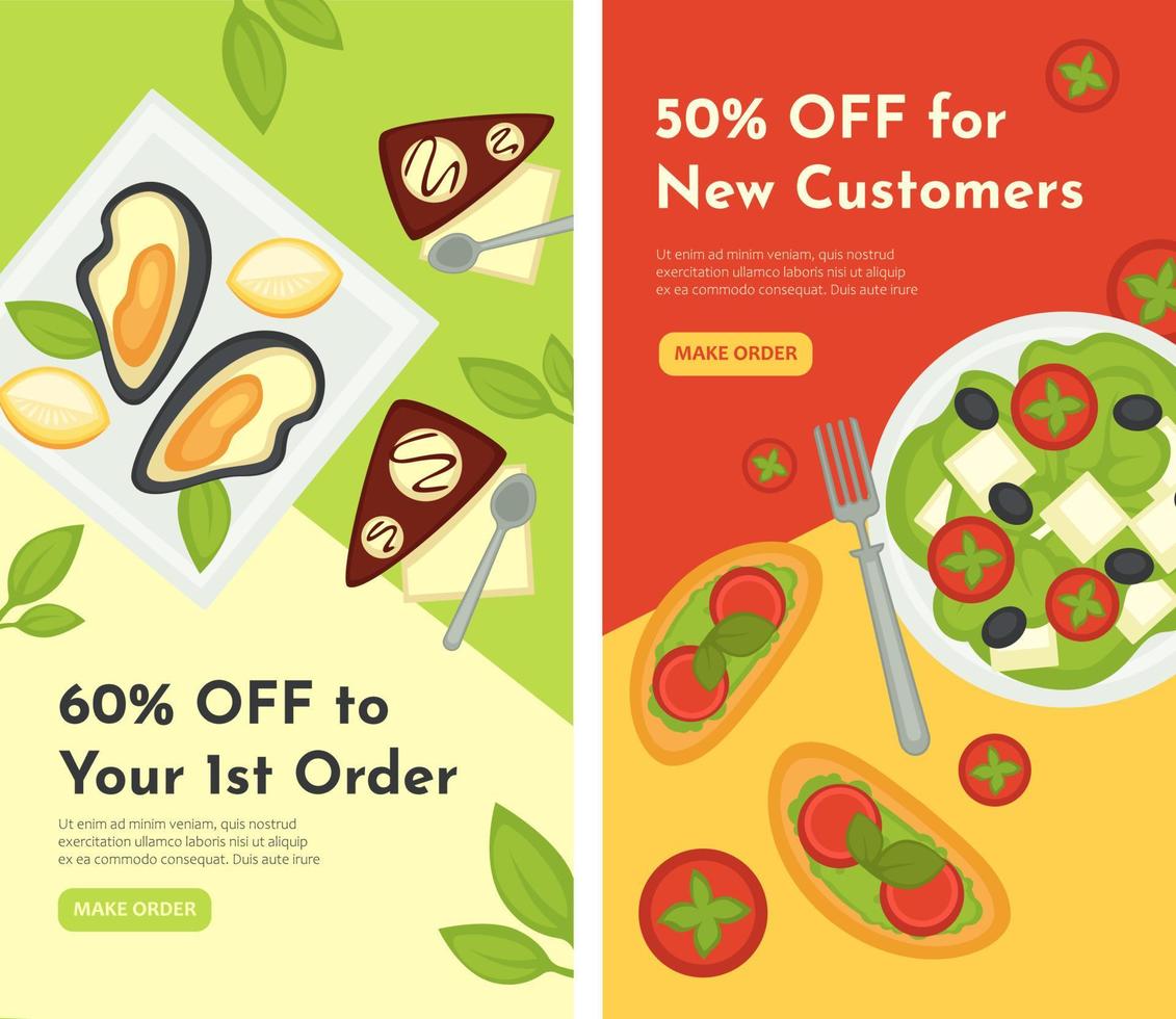 Discounts for new customers, restaurant or cafe vector