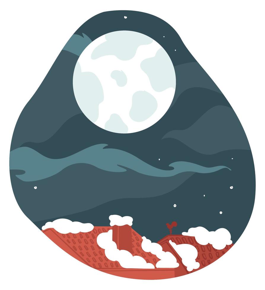 Winter night with full moon and snowy rooftops vector