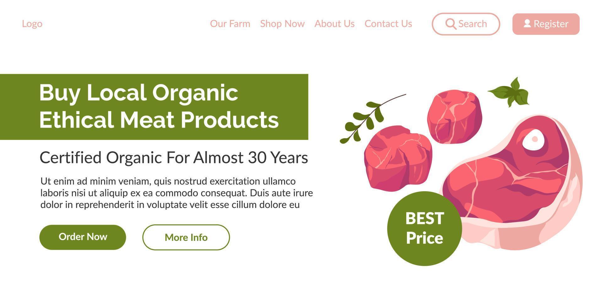 comprar sitio web de productos cárnicos éticos orgánicos locales vector