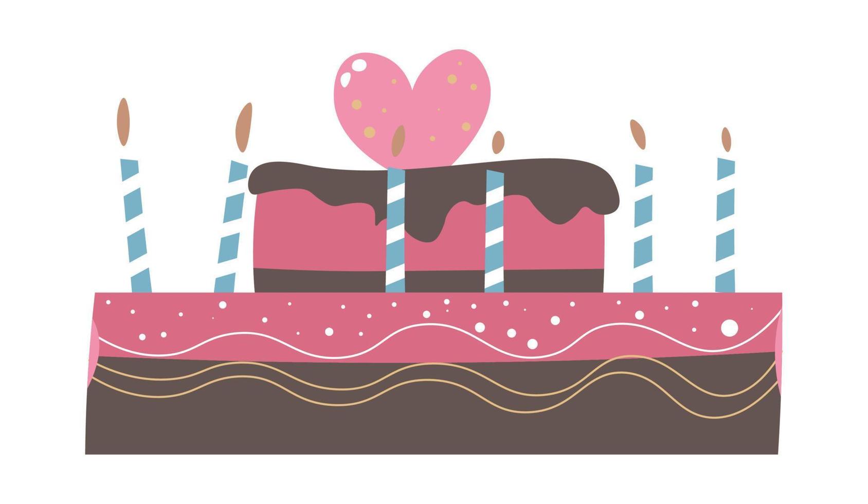 tarta de cumpleaños con decoración de corazones y velas vector