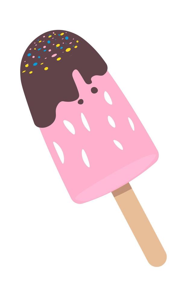 Ice cream on stick, chocolate topping dessert vector