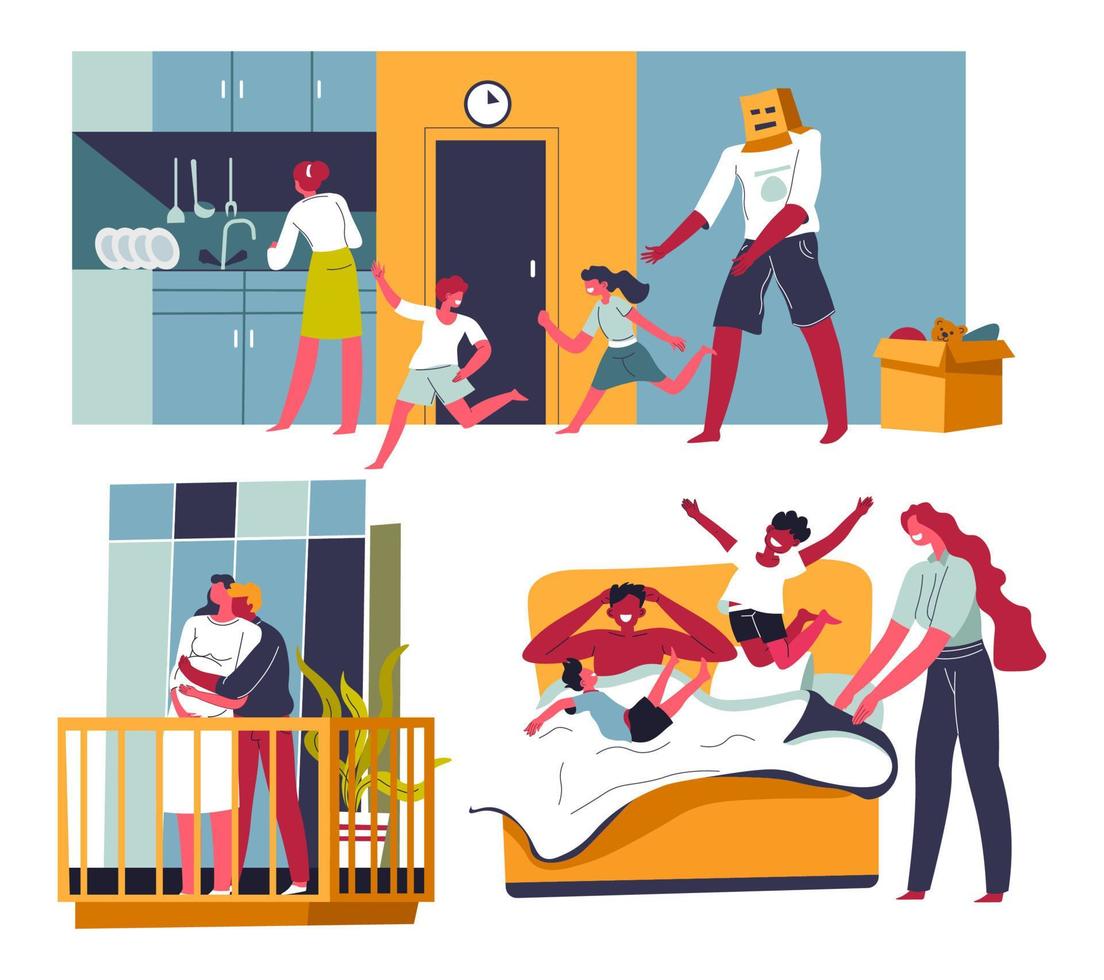 Parents and children, family time together at home vector