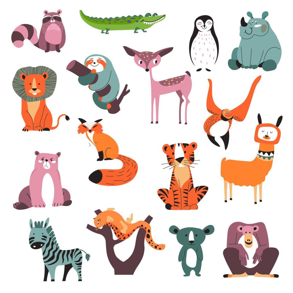 animales salvajes, pequeños personajes de dibujos animados vector