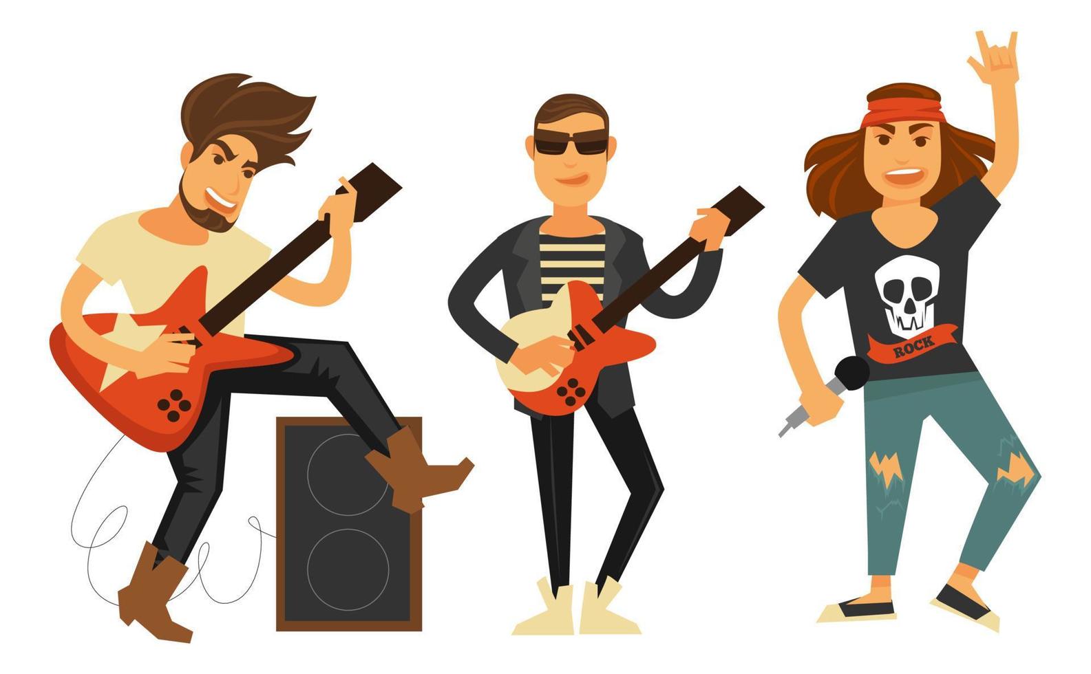 Rock band, musicians performing on stage vector