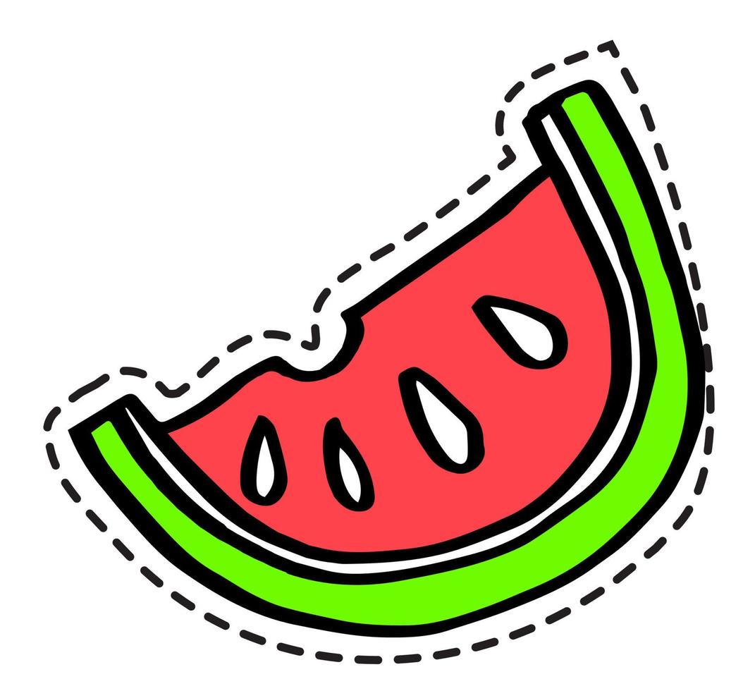 Watermelon slice, ripe fruit with seeds sticker vector