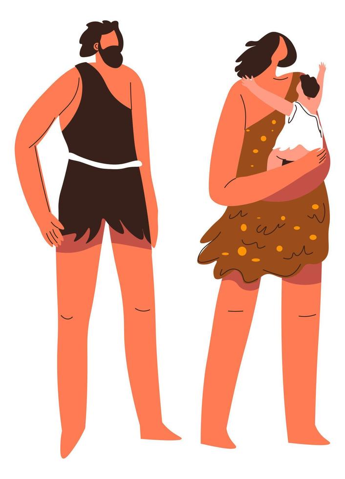 Ancient people tribe, family of father and mother vector