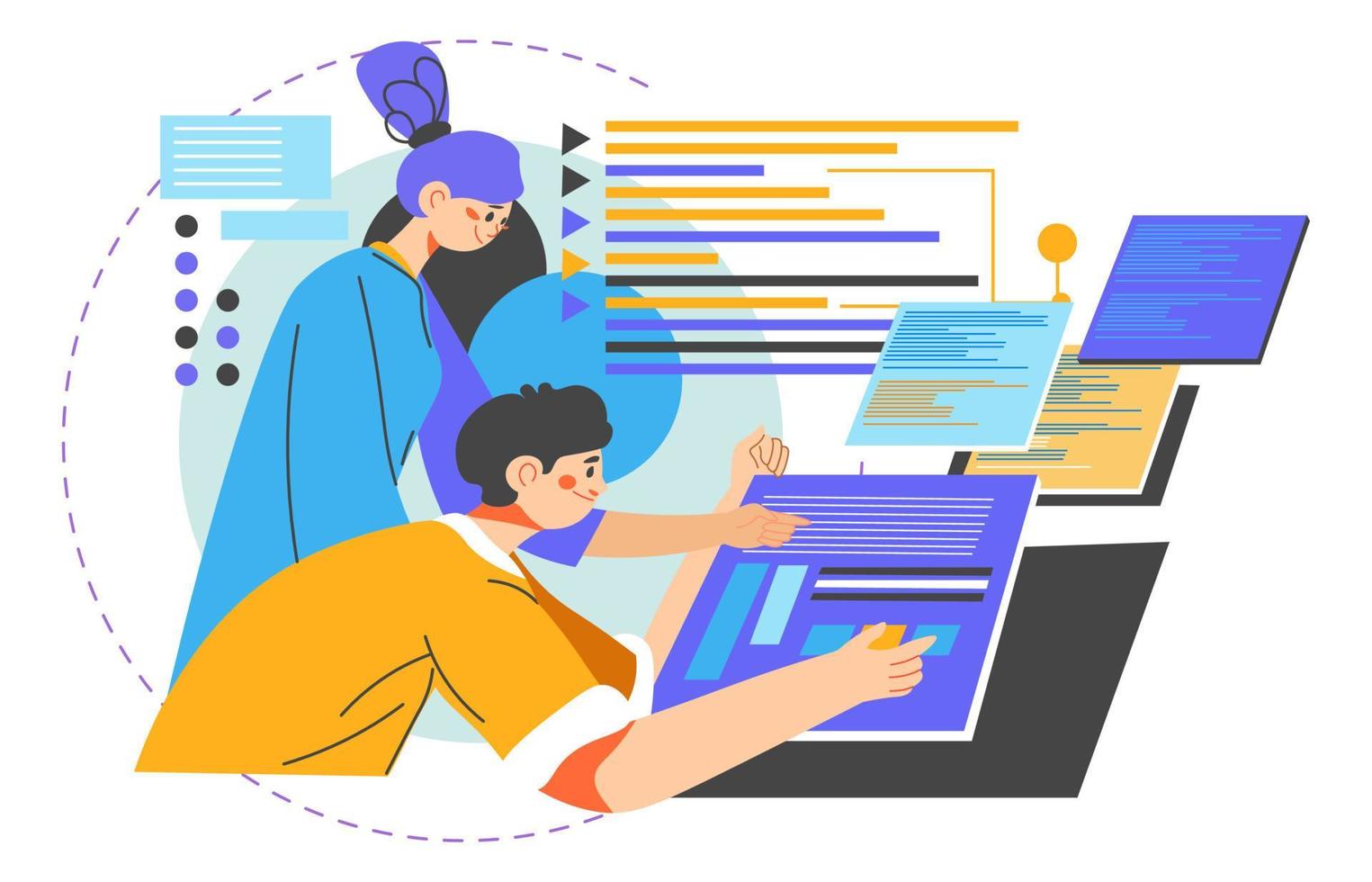 People working on business project, data analysis vector