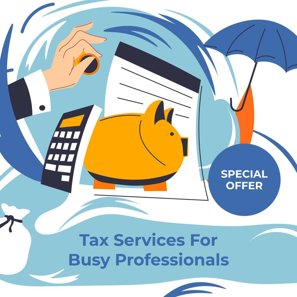 servicios de impuestos para profesionales ocupados, oferta especial vector