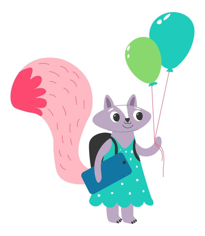 Cute raccoon character with inflatable balloons vector