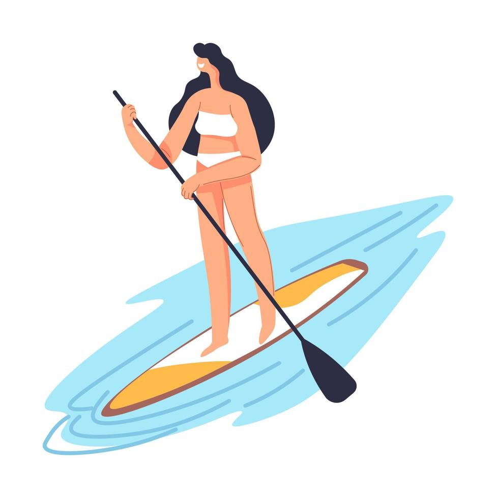 Woman on sup board, summertime vacation resting vector