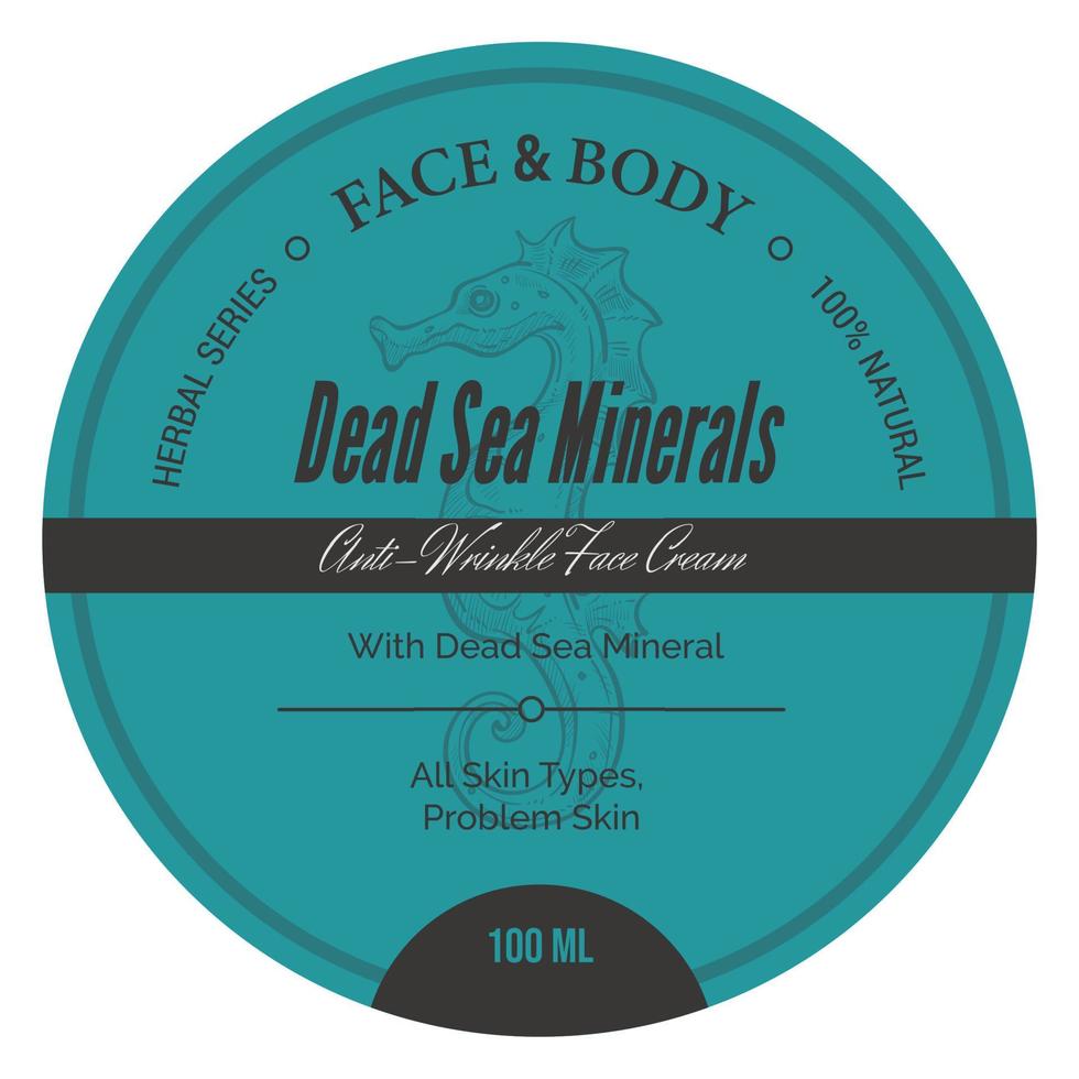 Dead sea minerals anti wrinkle face cream label vector