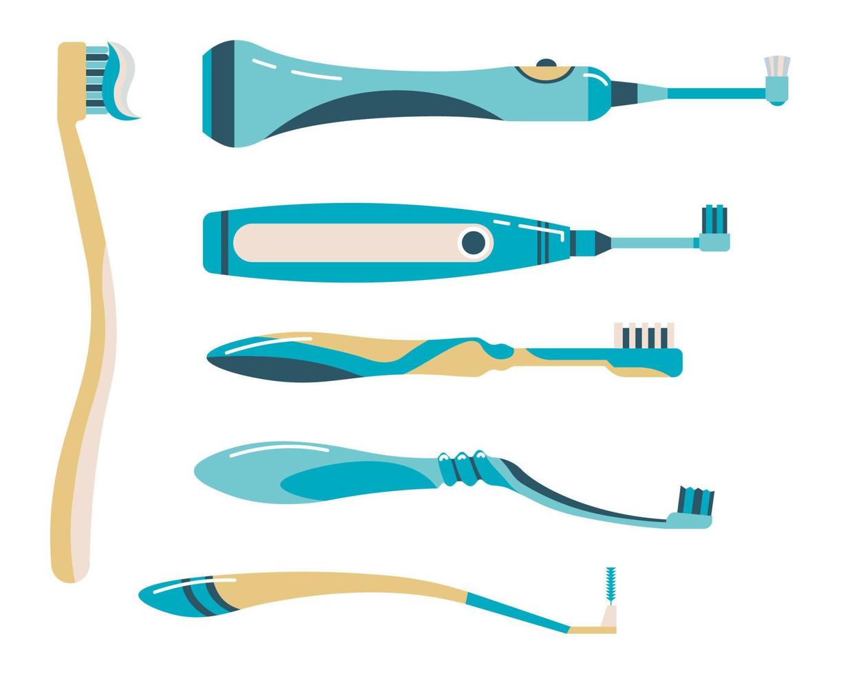 cepillo de dientes eléctrico y variedad de cepillo regular vector