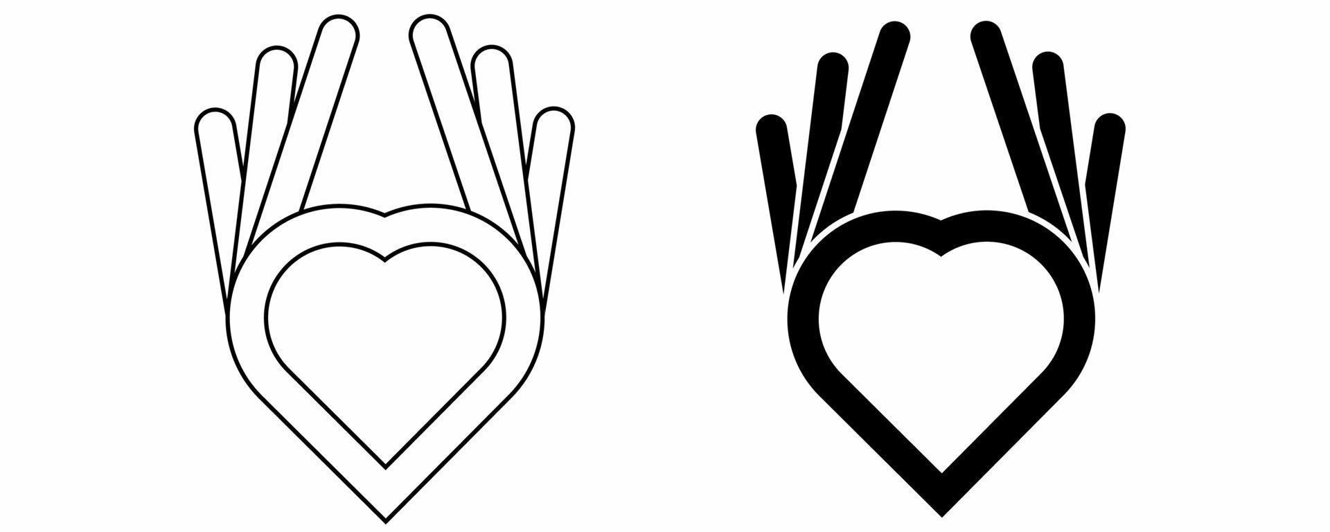 outline silhouette love hand icon set isolated on white background vector