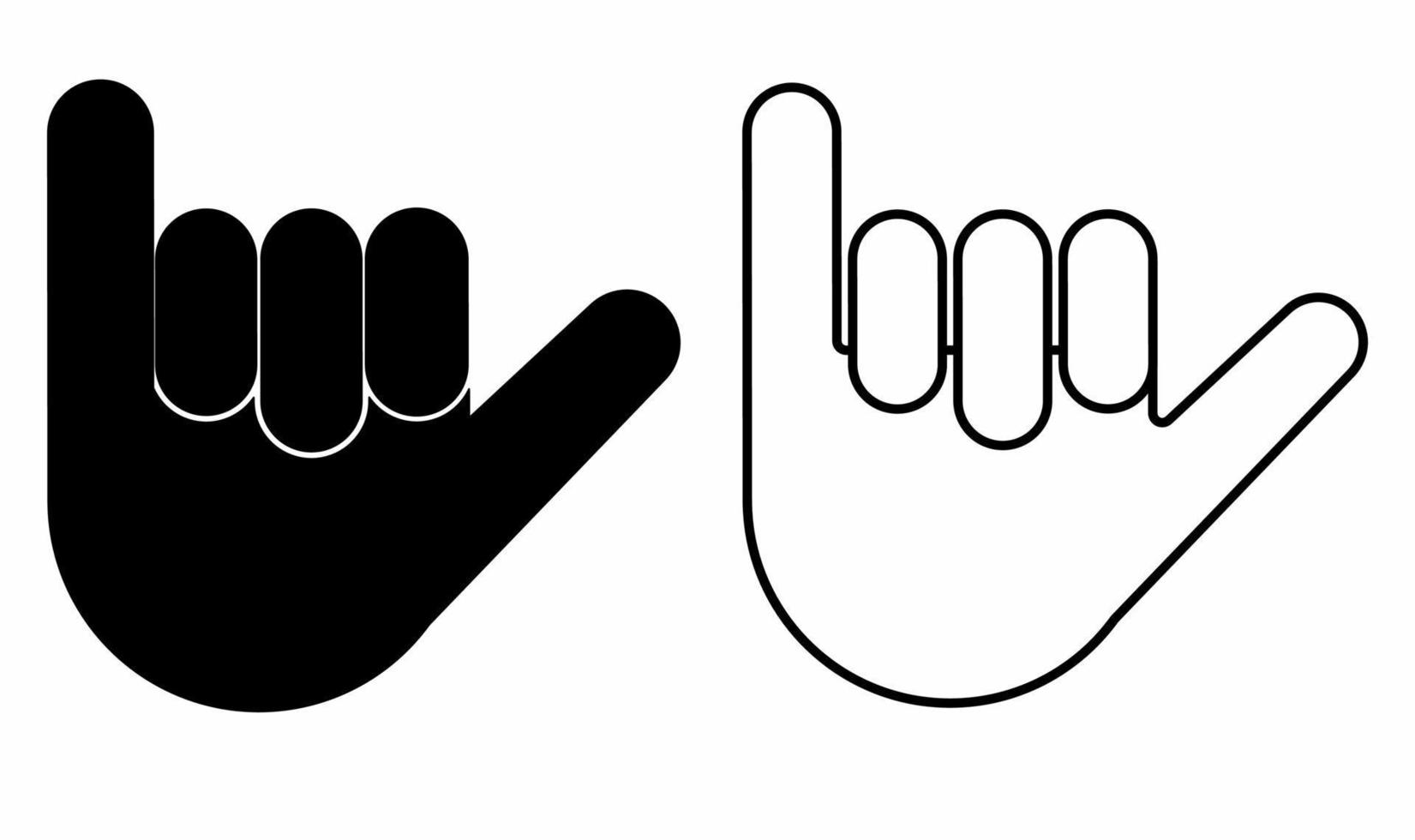 outline silhouette Shaka hand sign set isolated on white background vector