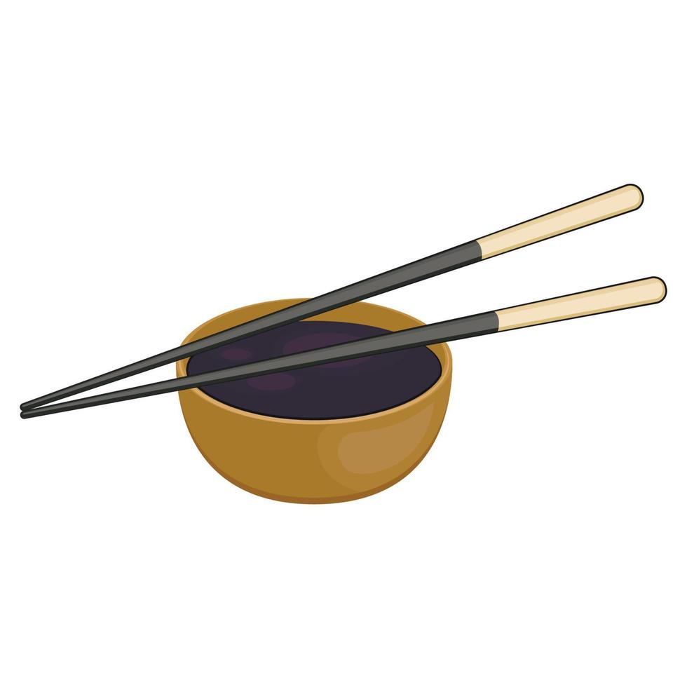 ilustración de salsa de soja y palitos de sushi, elemento de menú de comida asiática vector