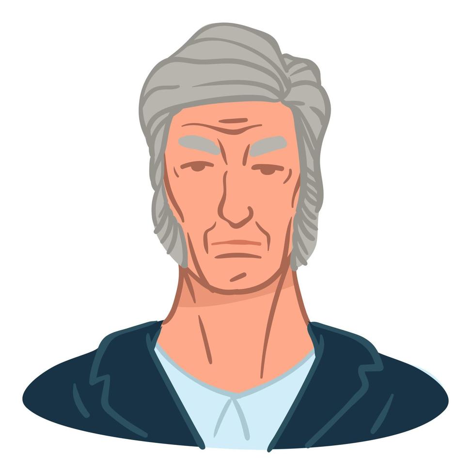 Senior male character serious facial expression vector