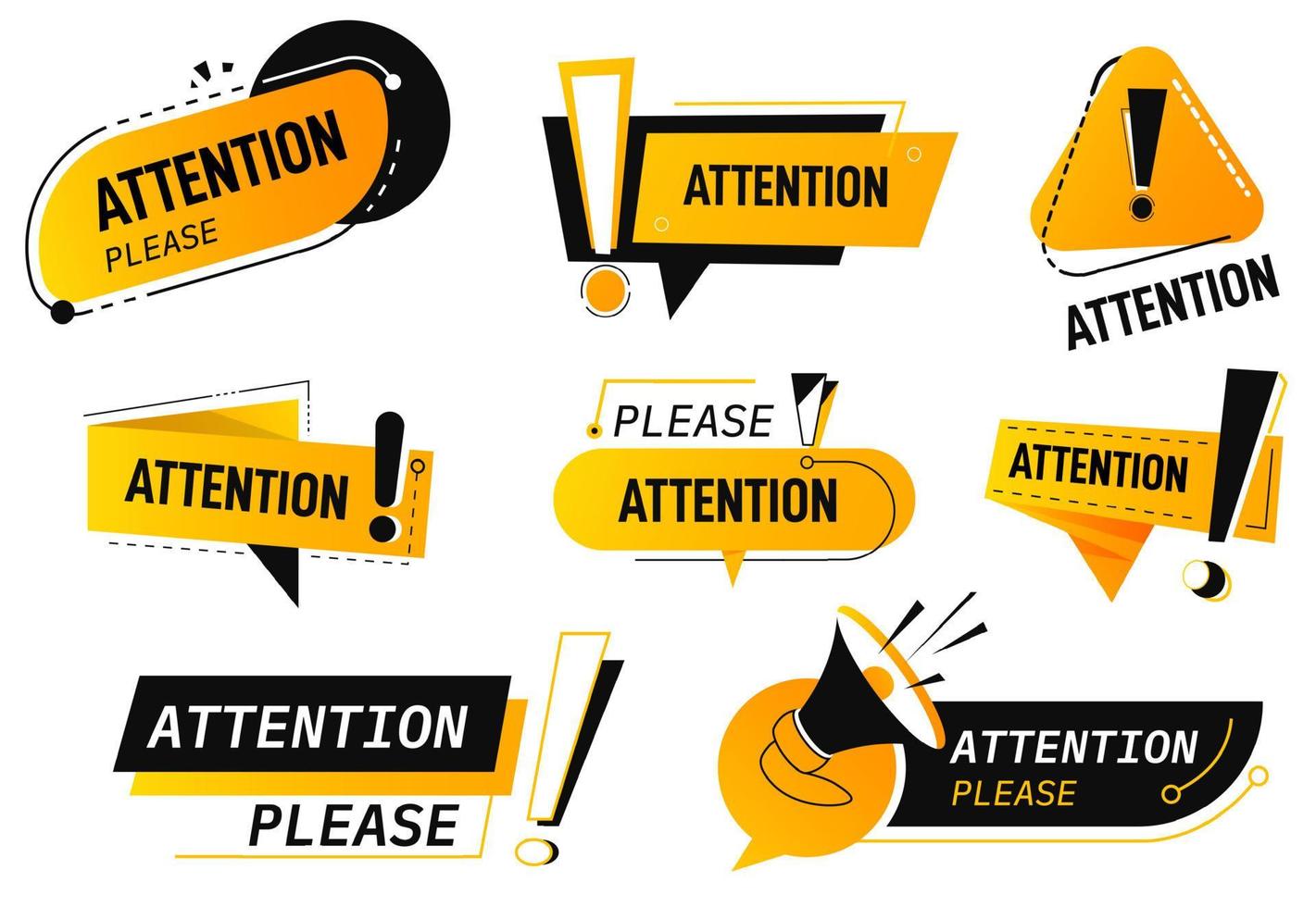 Attention banners and symbols, danger and caution vector