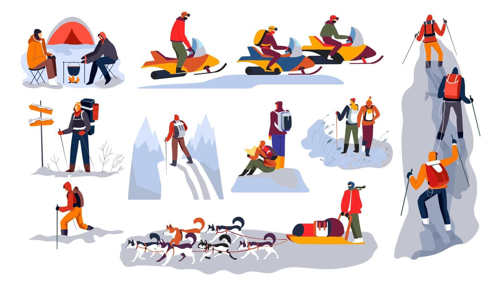 Winter sports and outdoors activities camping vector