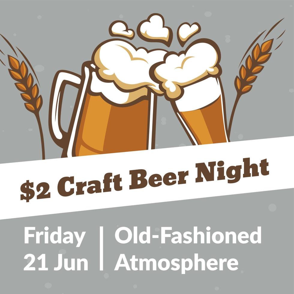 Craft beer night, old fashioned atmosphere label vector