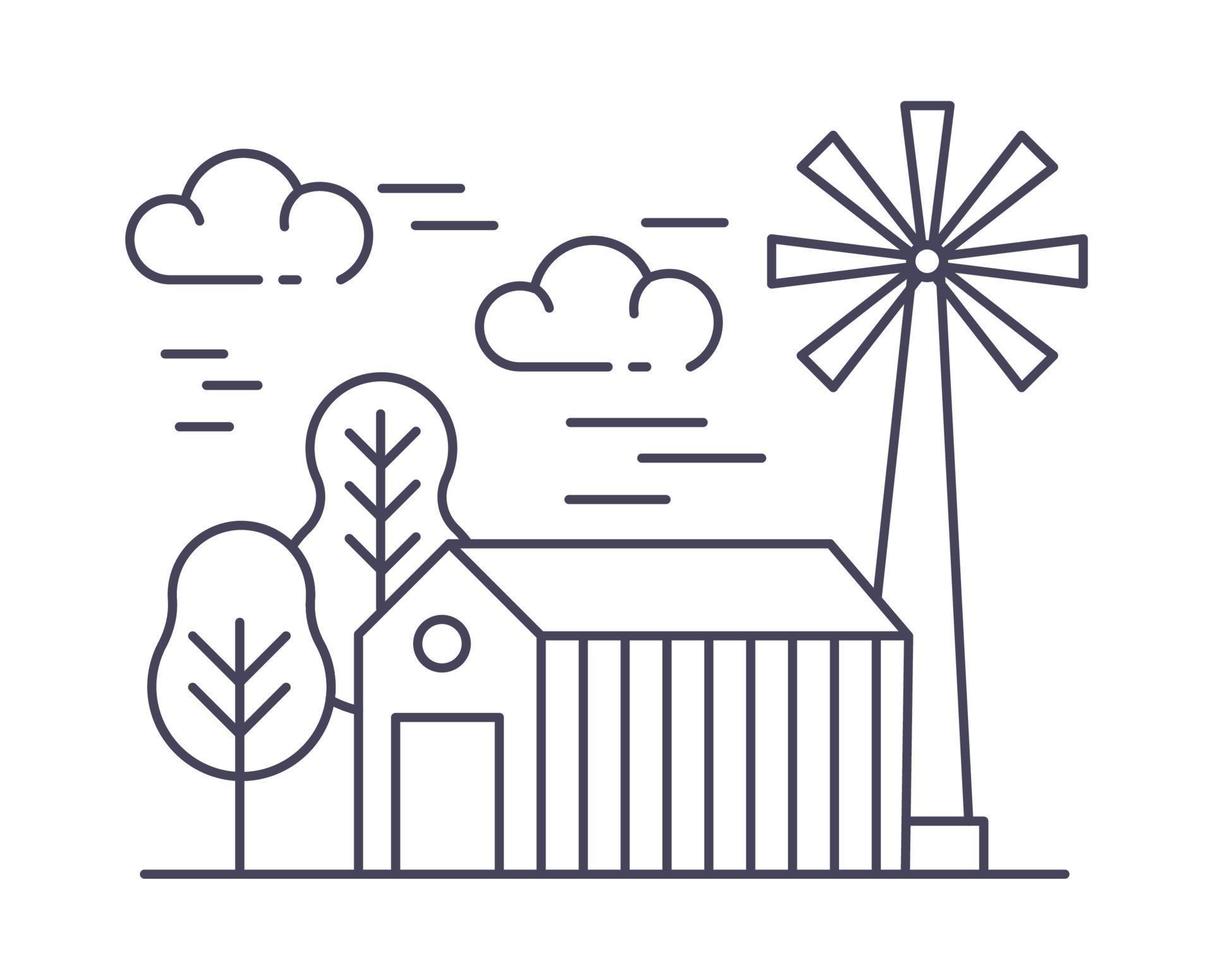 Farming and agriculture mill and horses in village vector