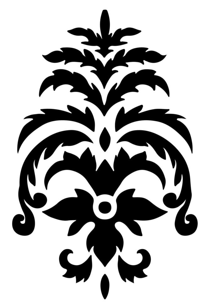 adorno floral de damasco, silueta decorativa vector