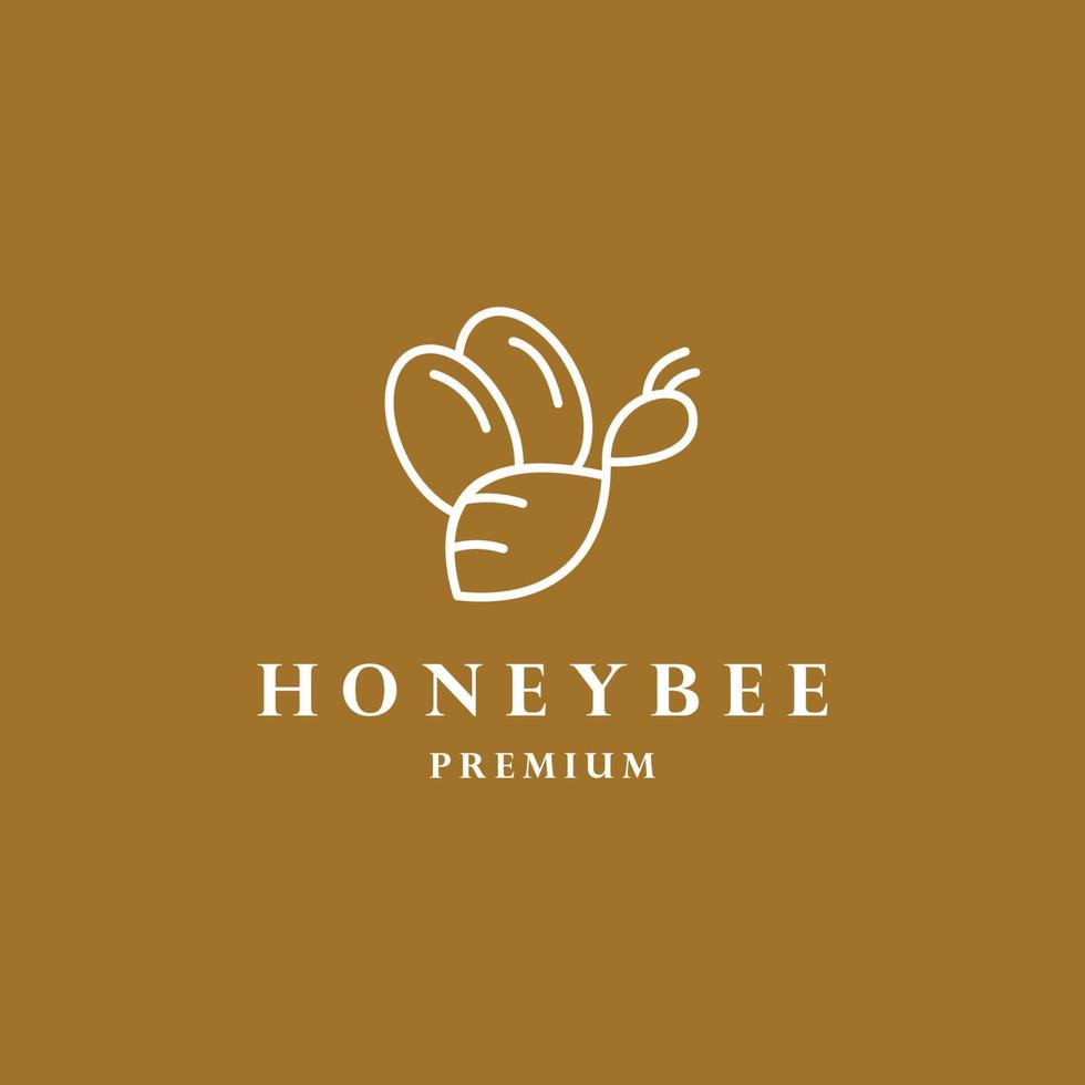 Honey Bee Logo With Luxury, White Colour Isolated In Gold Background. vector