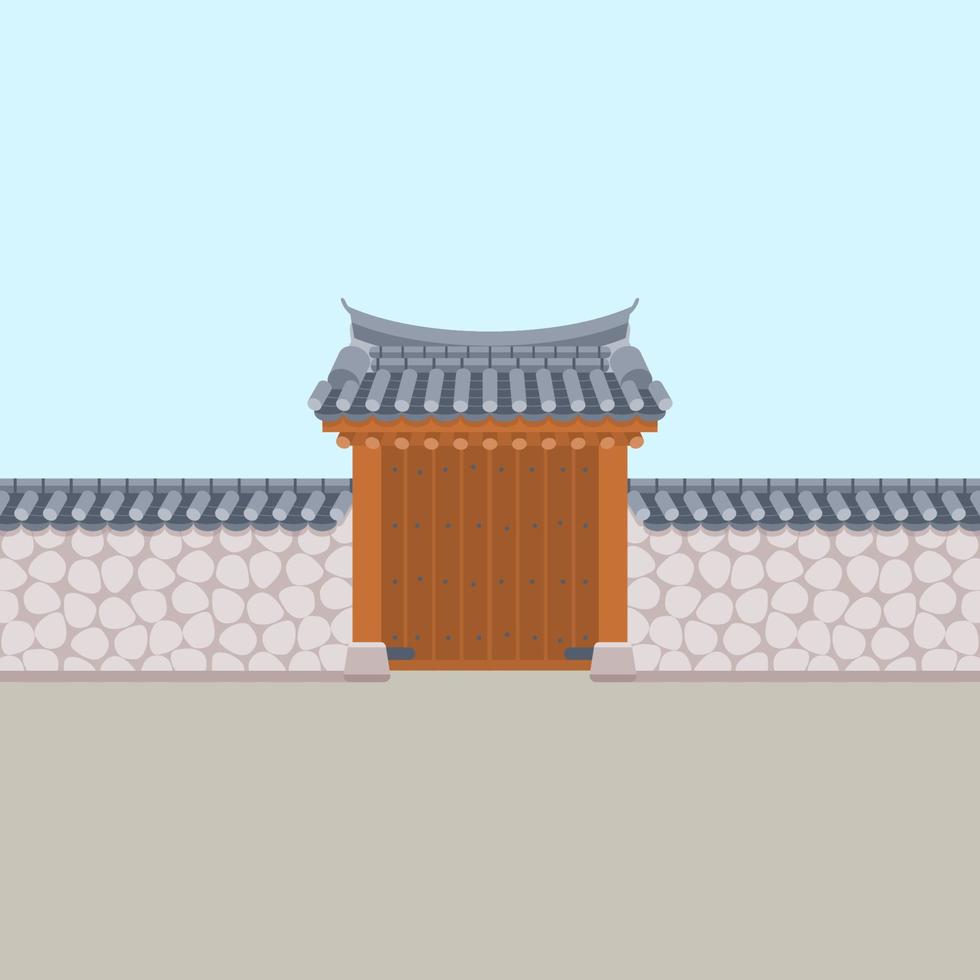 Editable Traditional Korean Hanok Gate Building Vector Illustration for Artwork Element of Oriental History and Culture Related Design