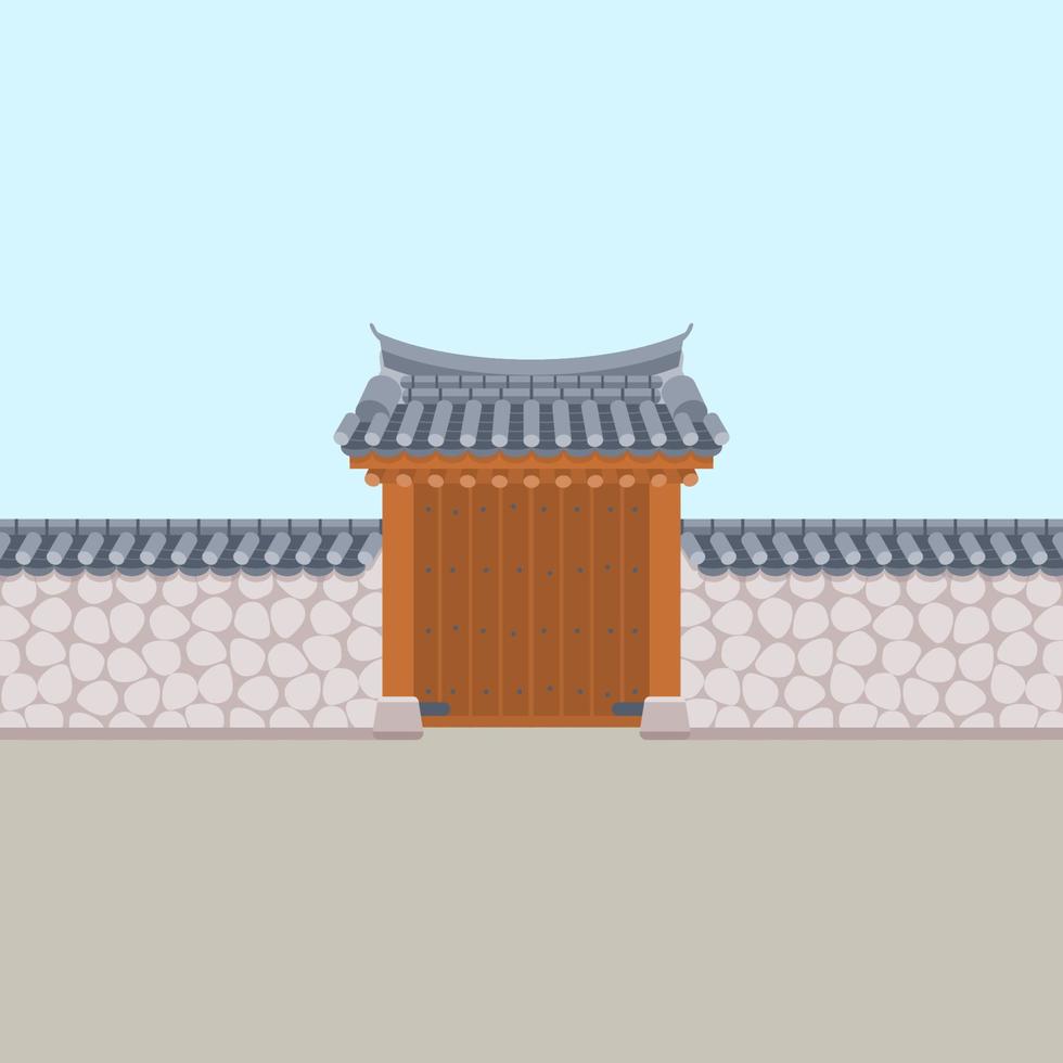 Editable Traditional Korean Hanok Gate Building Vector Illustration for Artwork Element of Oriental History and Culture Related Design