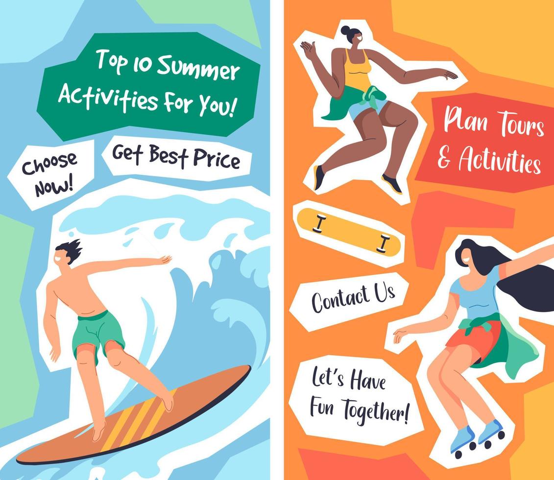 Top summer activities for vacation, book tour vector