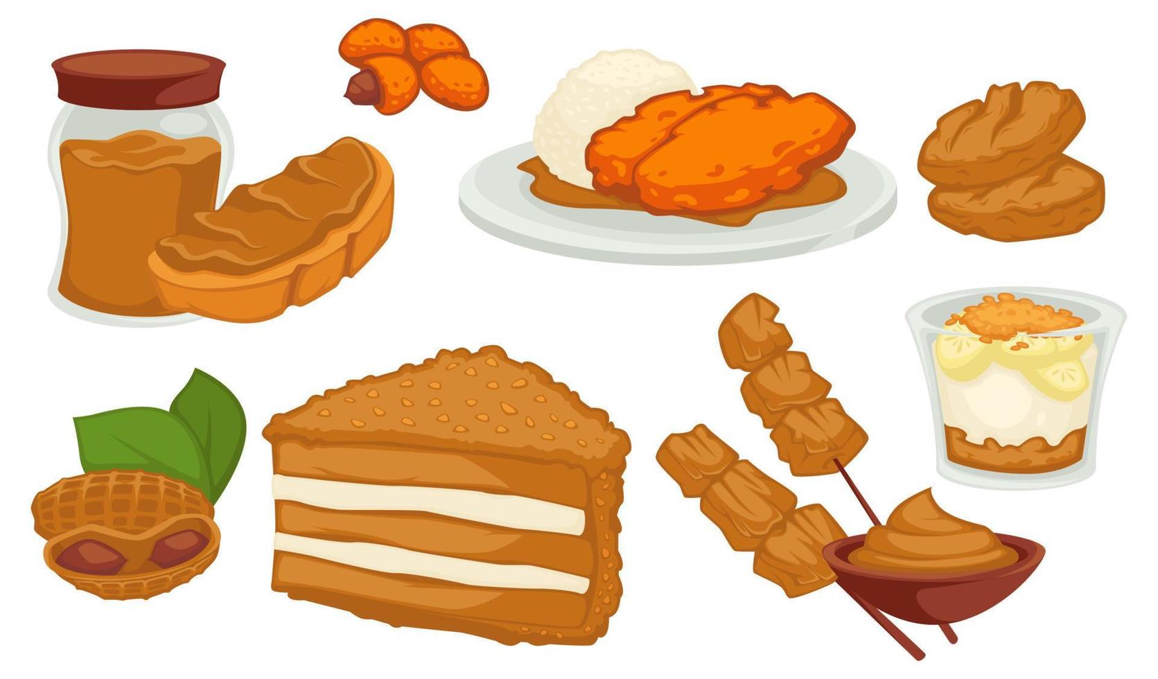 galletas y pasteles de mantequilla de maní, postres dulces vector