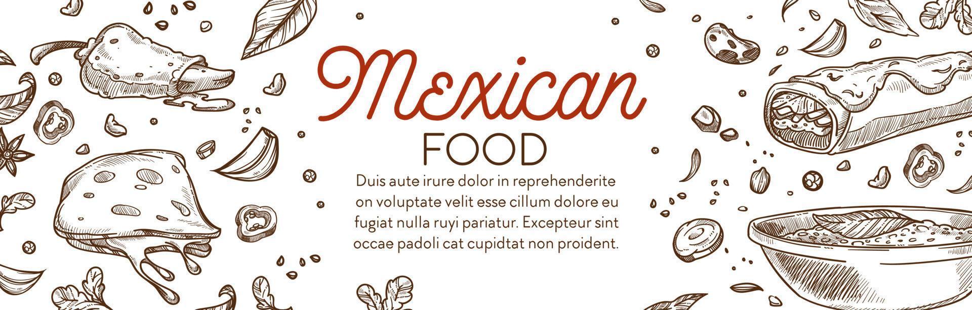 Mexican food monochrome menu with dishes vector