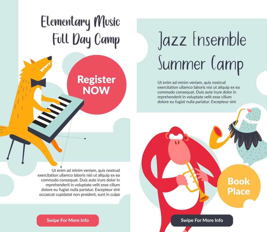 Jazz ensemble summer camp, elementary music banner vector