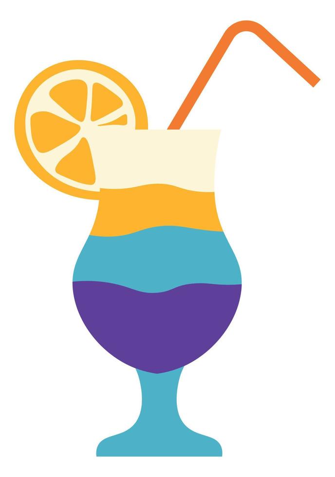 Cocktail with decorative straw and lemon slice vector